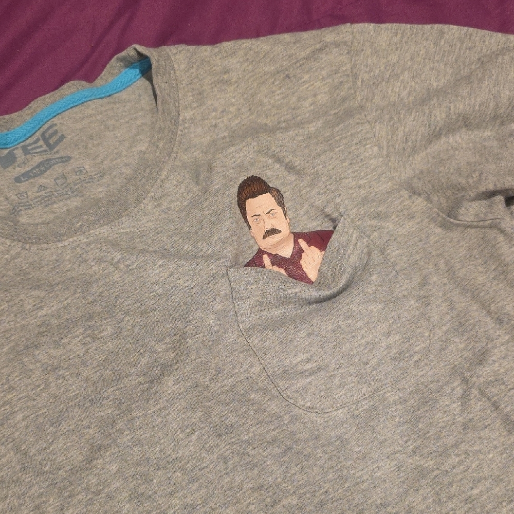 Gray Graphic Tee with Pocket Design
